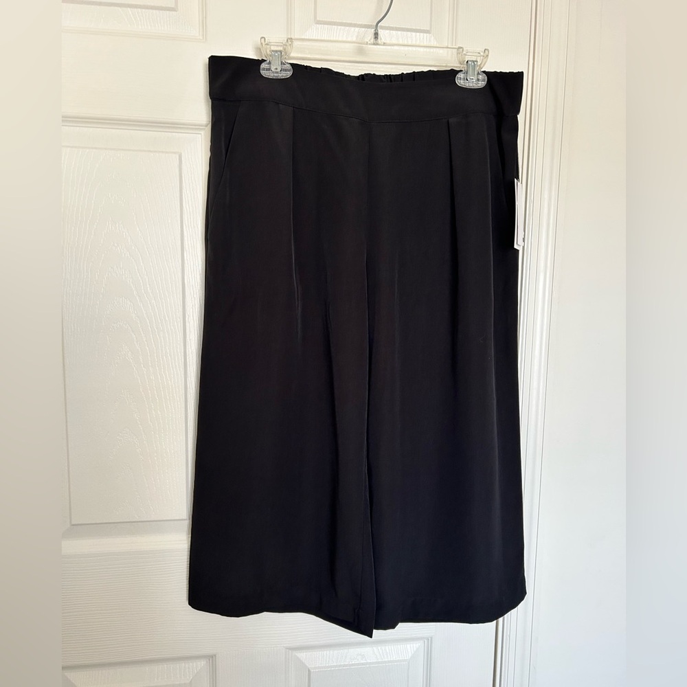H Halston Wide Leg Crop Pants High Rise Black Pockets L NEW